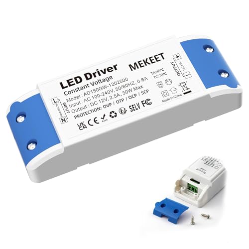 LED Transformer 30W 12V LED Driver Adapter AC 240V to DC 12 Volt 2.5A Low Voltage Power Supply Constant Voltage for Strip Cabinet Lights Display and G4 MR11 MR16 Bulbs