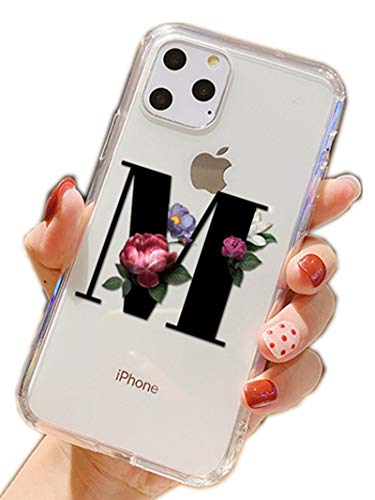 CrazyLemon Clear Case for iPhone 12 Pro Max, Transparent Cute Funny Design Creative 26 Capital Letters with Beautiful Flower Pattern Slim Anti Yellow Soft TPU Silicone Shockproof Bumper Back Cover - M