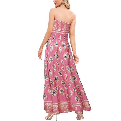 Image of Women's Summer Strapless Tube Top Maxi Dresses Off Shoulder Boho Beach Long Dress