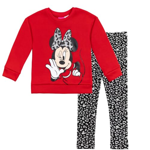 Image of Disney Minnie Mouse Baby Girls Fleece Sweatshirt and Leggings Outfit Set Infant to Big Kid | Pullover Sweatshirt, Fitted Leggings, Elastic Waistband