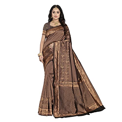 Image of StyleScope Women's Banarasi Silk Jacquard Kanjivaram Saree With Litchi Silk Unstitched Blouse Piece (Silk Diwalii)