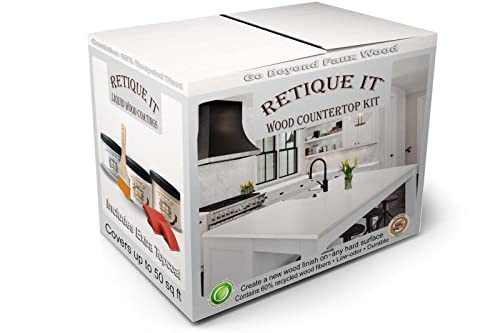 Retique It Wood Finish Countertop Kit – GO Beyond Faux Wood with Paintable Liquid Wood Based Primer and Gel Stain - Graining Tools Included (Countertop Kit, White Wash)