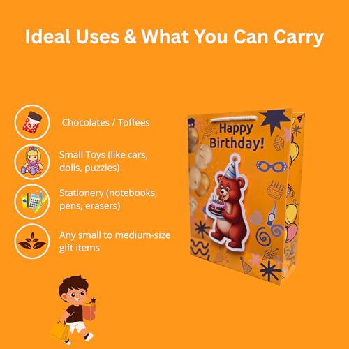 Image of TASCHE 3D Bear pop up Gift Bags for Return Gifts | Pop-Out Paper Bags for Kids Birthday, Baby Shower, Party Favors | 11x8x3 Inches (BALLOON BUDDY, Pack Of 60)