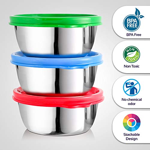 Image of Signoraware Stainless Steel Serving Bowl Set | Airtight & Leakproof | Microwave Safe | Compact & Stackable Design | Ideal for Serving, Storing & Reheating (200mlx3 | Set of 3 | Multicolour)