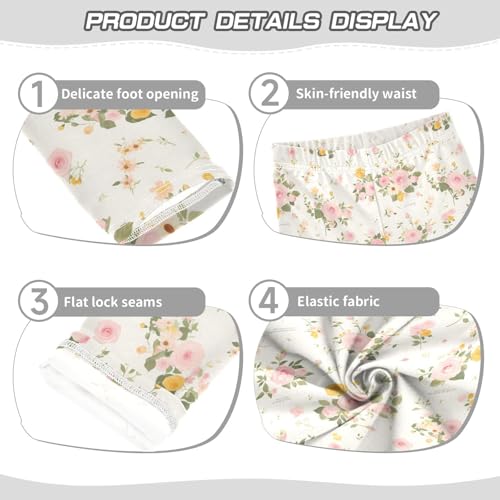 KLL Rose Bouquet Design Pattern White Toddler Baby Girl Cotton Pants Stretchy Full Length Lounge Pants Sports3