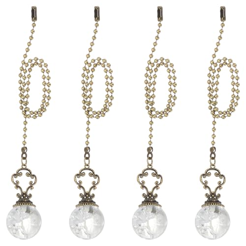 Image of PATIKIL 15 inch Ceiling Fan Pull Chain, 4 Pcs Crystal Pull Chain Fan Connector Vintage Ceiling Fan Ornament Fan Chains Extender for Ceiling Light Lamp Fans, Clear (Ball)