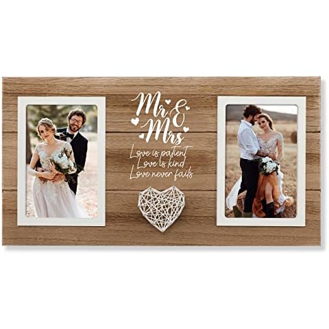 Calibron Mr and Mrs Picture Frame, Wedding Picture Frame, Wedding Gifts for Couple, Mr and Mrs Gifts Wedding Gifts for Bride Photo Frame, Holds 2 4x6 Inches Photos Cover