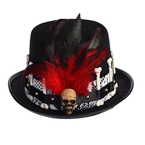 Image of Women Voodoo Hats Witch Doctor Top Hats Skull Feathers Hat