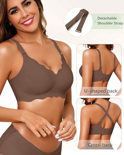 Image of Seamless Jelly Bras for Women No Underwire Push Up Bra Full Coverage V-Neck Wirefree Bralettes Soft T-Shirt Bra