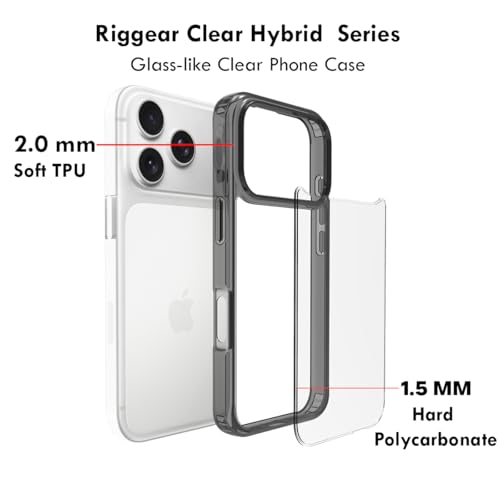 Image of RIGGEAR Shockproof Clear Hybrid Armor Back Cover Case for iPhone 17 Pro (Clear-Black Bumper and Transparent PC)