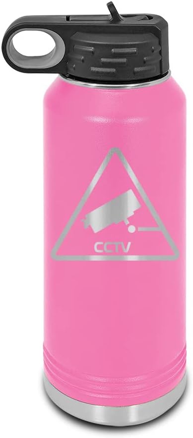 Video Surveillance CCTV Laser Engraved Water Bottle Customizable Polar Camel Stainless Steel with Straw - warning sign closed circuit Pink 32 oz