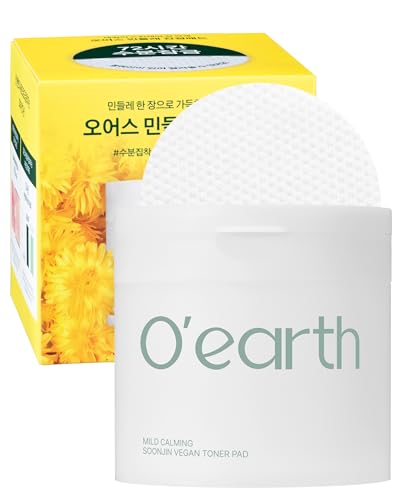 O’Earth Mild Calming Vegan Toner Pad - Dual-Textured, Exfoliating, Soothing, Moisturizing with Dandelions & Hyaluronic Acid, EWG Green Certified, 90 Pads