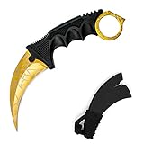 Wetop Karambit Knife, CS-GO for Hunting Camping Fishing Self Defenses and Field Survival, Stainless Steel Fixed Blade Tactical Knife with Sheath and Cord (Spider Web Gold).