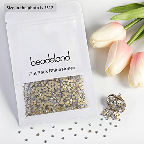 Image of Beadsland Flat Back Crystal Rhinestones,Blue Moonlight, SS12, 1440pcs | Round Glass Gems, 3.0-3.2mm, for Nail Art Craft, Glue Fix