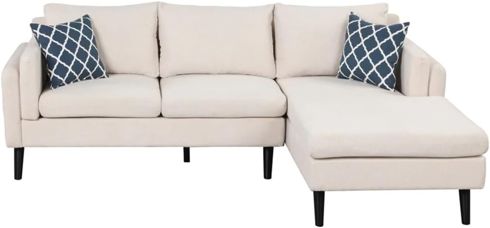 84.65" Upholstered L-Shape Sofa Couch with Chaise 3-Seater with Rubber Wood Legs for Living Room