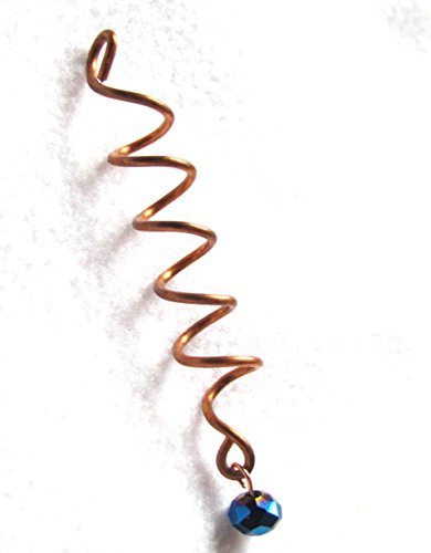 Copper Coil Hair Wrap with Blue Bead