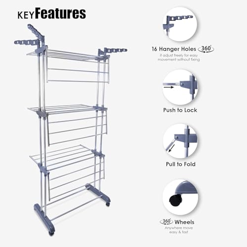 Image of Clothes Drying Stand Foldable Stainless Steel for Home, Heavy Duty Cloth Dryer Stand for Balcony, Laundry Drying Rack for Clothes, Rust Proof Indoor Outdoor Drying Stand, 42x15x68 cm