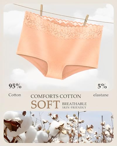FINETOO Cotton Underwear for Women Boy Shorts Lace Boxer Briefs Soft Full Coverage Womens Panties 5 Pack S-XXL2