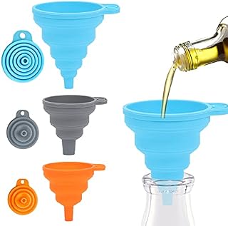 3 Pcs Funnels Collapsible, Funnels for Filling Bottles Silicone Funnels Set Filling Small Bottles Set of 3 Foldable Funnels, Fold Almost Flat for Space Saving Orange Grey and Blue (S/M/L)