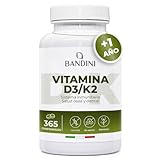 Bandini® Vitamina D3 y K2 365 Comprimidos 12 Meses de Suministro - Contribuye a la Función Normal del Sistema Inmune, Huesos y Músculos - Vitamina D + 200µg de Vitamin K 99,7% All-trans - Alta Dosis