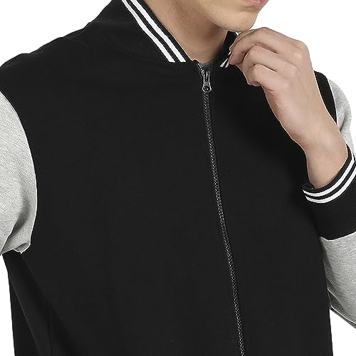 Image of CAHOOT Men's Quilted Puffer Jacket With Contrast Striped Sleeve For Casual Wear | Hood Neck | Long Sleeve | Zip Closure | Polyester Jacket Crafted With Comfort Fit For Everyday Wear