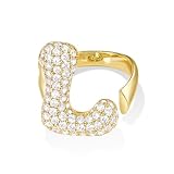 KissYan Bubble Initial Ring for Women, 14k Gold Plate Balloon Jumbo Letter Rings Open Adjustable Dainty Pave CZ Personalized Fashion Trendy Statement Jewelry Gift (Gold L)