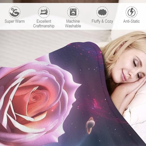 Couverture douce et chaude en flanelle starry sky rose plaid 3D
