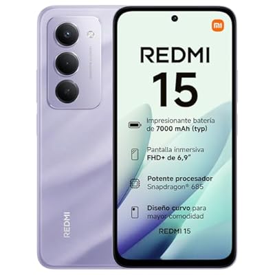 XIAOMI REDMI 15 - Smartphone de 8+256GB  Cámara Dual de 50MP con AI  Pantalla inmersiva de 6 9” FHD+  Snapdragon 685  Carga rápida de 33W  Cargador no Incluido  Morado  Versión ES 