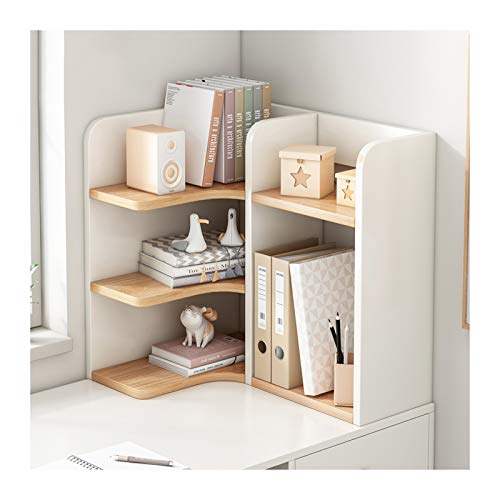 Estantería de escritorio de madera con 3 niveles organizador blanco y natural para oficina