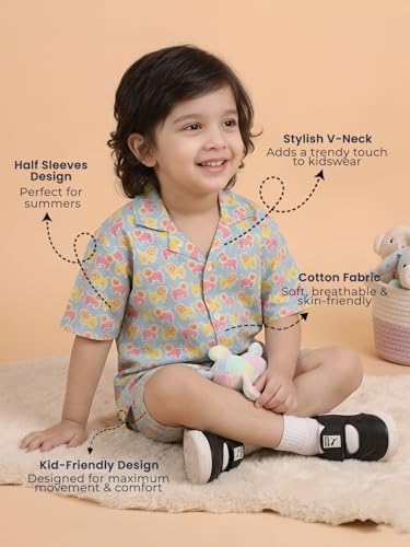 Image of POLKA TOTS 100% Cotton Half Sleeve Shirt and Shorts Combo for Boys | Co-Ord Set for Kids | Summer Wear Dress for Toddlers | Breathable & Skin-Friendly Boys Clothes | Trendy Summer Outfit & Beach Wear