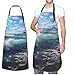 GFLFMXZW Apron for Women Men Waterpoof Aprons Blue Sea Landscape Adjustable Bib Work Aprons for Dishwashing
