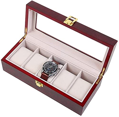 WSZYBAY Reloj Box / 5 Slot Reloj de Madera Mueble de Pantalla Organizador/Top de Vidrio y Bloqueo de Metal/Enviar Damas Mejor Regalo Cover