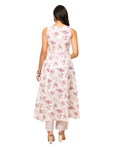 Image of FIORRA Women's White Cotton A-line Kurta with Pant and Dupatta