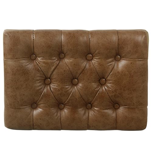 Image of HomePop Home Decor | Upholstered Tufted Faux Leather Ottoman Bench| Ottoman Bench for Living Room & Bedroom | Decorative Home Furniture (Distressed Brown Faux Leather) Small