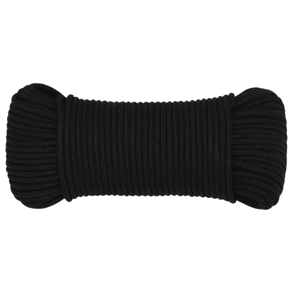 Arbeitsseil Schwarz 4 mm 500 m Polyester geflochten, reißfest und wetterfest, vielseitig für Garten, Werkstatt, Outdoor, Camping, Zelt, Boot, Befestigung und Sicherung