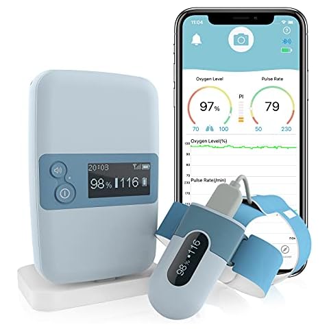 Multi-function Baby Monitor, Wellue Heart Rate & Oxygen Monitor with Base Station, Body Movement with Alarm, Export Report via PDF or CSV for Baby Children Cover