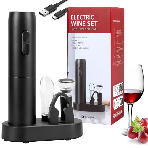 La mejor selección de Juegos de accesorios para vino comprados en linea. 43 MCSWKEY Sacacorchos Eléctrico de Vinos, 5 en 1 Abridor Electrico de Botellas de Vino de Recargable USB con Fundación, Juego de Sacacorchos Eléctrico Portátil, Incluye Tapón,...