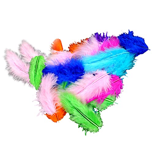 200 Pcs Plumes Duveteuses Colorées Frappantes Plumes Artisanales Naturel Artisanat Plumes Vraie Dinde Plume Naturelles et Douces pour DIY Loisirs Créatifs, Attrape-Rêves, Décoration de Mariage, Maison Cover