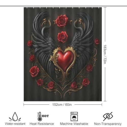 Rideau de douche rose St-Valentin en polyester imperméable lavable avec 12 crochets - 4