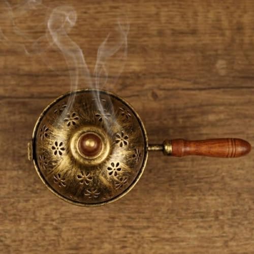Image of ServDharm Metal Dhoop Holder Incense Burner Loban Dani Dhoop Dani Aarti Metal Loban Dhoop Dani | Dhoop Dani Stand Burner for Home Office Temple Puja (Round, Gold, 6.3 inch)