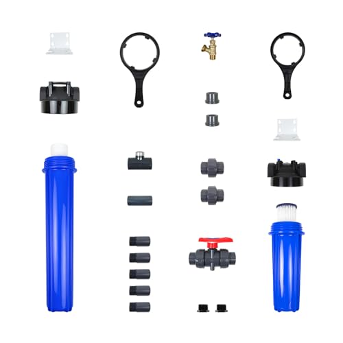 Image of Aquasana Pre-Filter, Post-Filter & Assembly Kit Bundle | 20 inch Sediment Filter | Captures Dirt, Rust & Silt | Drain Valve & Shut-Off Valve | WH-STD-Install | for Whole House Systems