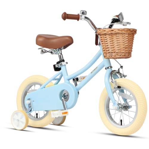 Image of Petimini Girls Bike with Basket for 2-12 Years Old Kids, 12 14 16 18 20 Inch Bicycle with Bell Training Wheels Basket, Multiple Colors