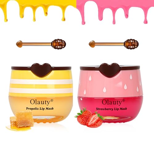 2 Pcs Bee Lip Balm Honey Pot,Galentines & Valentines Day Gifts, Strawberry & Honey Balm Party Favors, Hydrating Prevention Dry Lip Care, Overnight Lip Balm Reduces Lip Lines, Cracked Lips