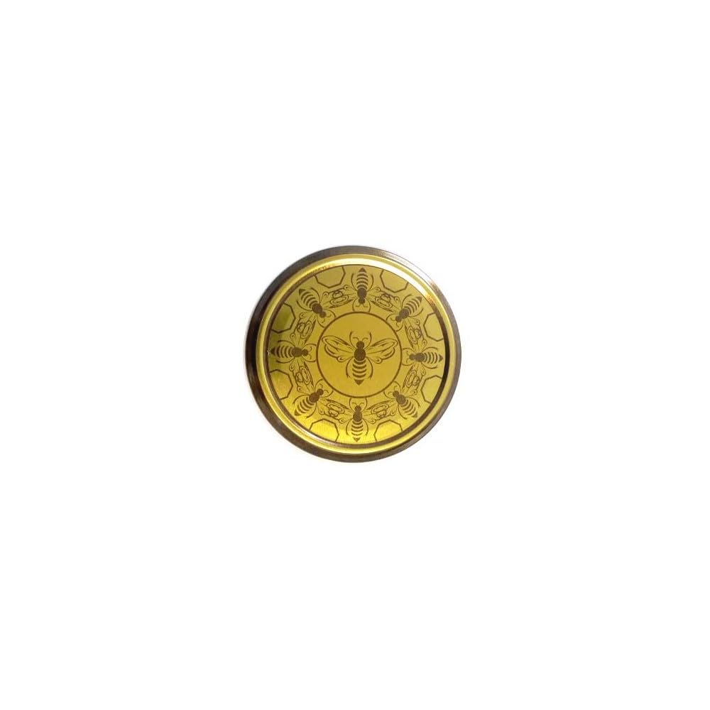 10 X JAM JAR CAP LIDS TWIST OFF/ 82mm. IDEAL FOR ANY TYPE OF PRESERVES,HONEY,JAM,MARMALADE,CHYTNEYS,THE LIDS ARE ACID PROOF, (Gold Bee Logo Pattern)
