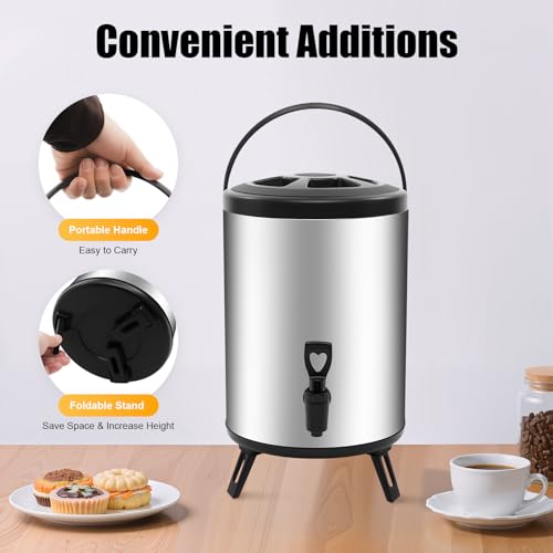 Dispensador aislado de bebidas frías y calientes, 8 l, con grifo, acero inoxidable, recipiente aislante, para café, leche y zumo - imagen 6