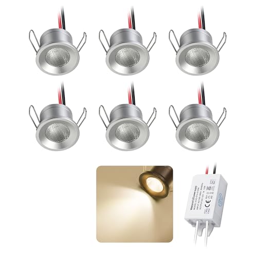 Mini Spot LED Encastrable 2W 6 pcs DC 12V, IP65 Étanche Petite Taille Lampes Avec Transfo 220V, 25mm Pointeur Éclairage Encastré Pour Meuble Terrasse...