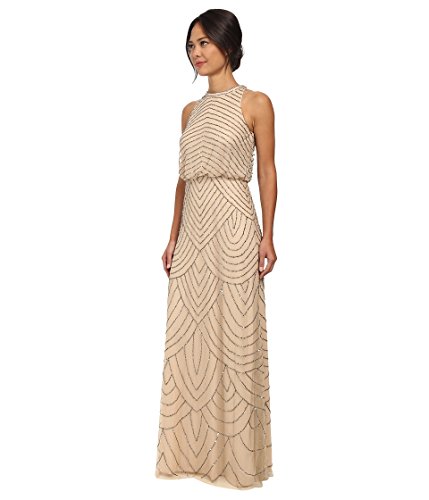 Adrianna Papell Womens Art Deco Beaded Blouson Dress With Halter Neckline, Nude, 16 #TOP1