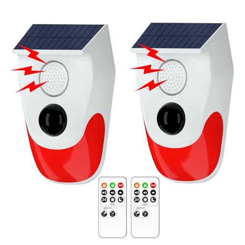 Chatthen Sistemi di sicurezza domestica, allarme solare con sensore di movimento con monitoraggio remoto, allarme esterno resistente alle intemperie, 120 dB 24 ore 3 modalità, 2 Confezione