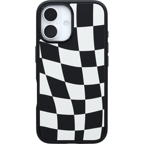 Image of OtterBox iPhone 16 Symmetry Series Case - Wavy Charcoal Black - Ultra-Thin, Sleek iPhone Case, Protective iPhone Case with Wavy Black & White Checkerboard Pattern
