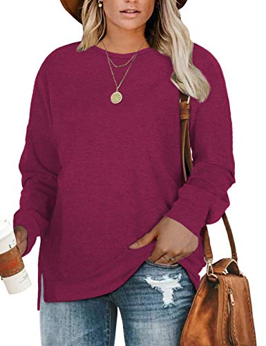 DOLNINE Womens Plus Size Sweatshirts Oversized Long Sleeve Tunic Tops Maroon-20W